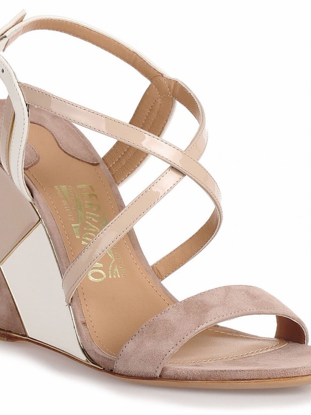 FERRAGAMO Gris beige suede wedge sandal